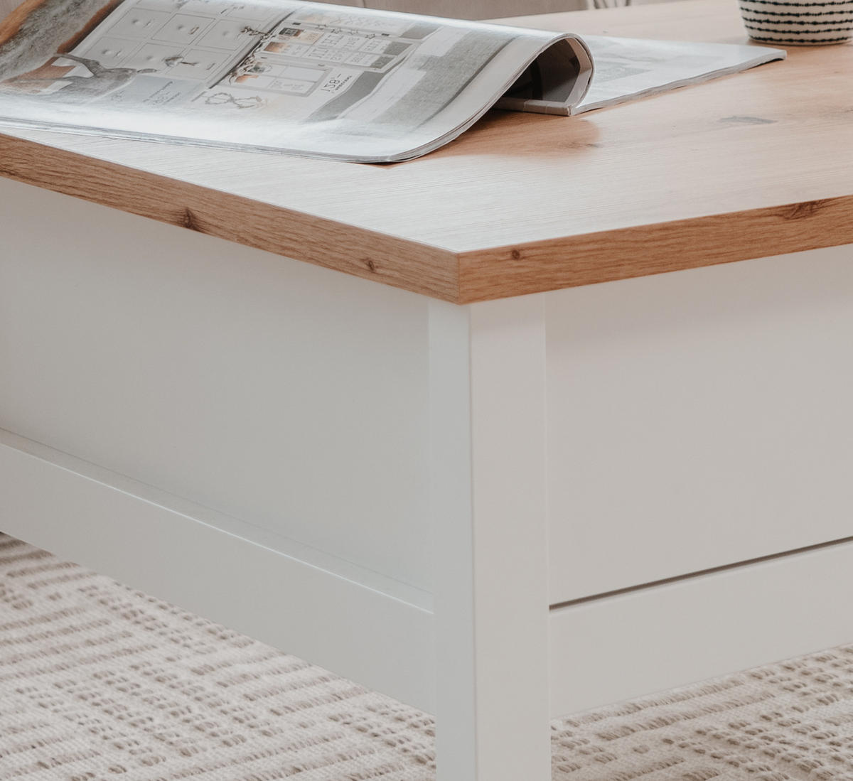 COUCHTISCH weiß, Eiche Artisan Landhaus, 110 x 55 cm, Wohnzimmertisch mit Schubladen - Silberfarben/Weiß, Holzwerkstoff/Kunststoff (55/110/40cm) - Furn.Design