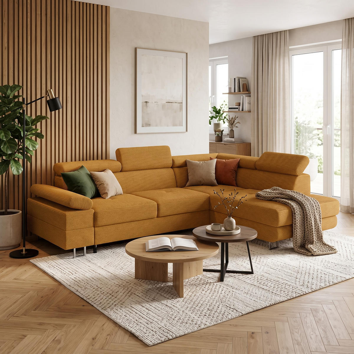 ECKSOFA CAROLINE Rechts Rosa Cord-Stoff L-Form Couch mit Schlaffunktion & Bettkasten - Chromfarben/Pink, Textil (190/253cm)
