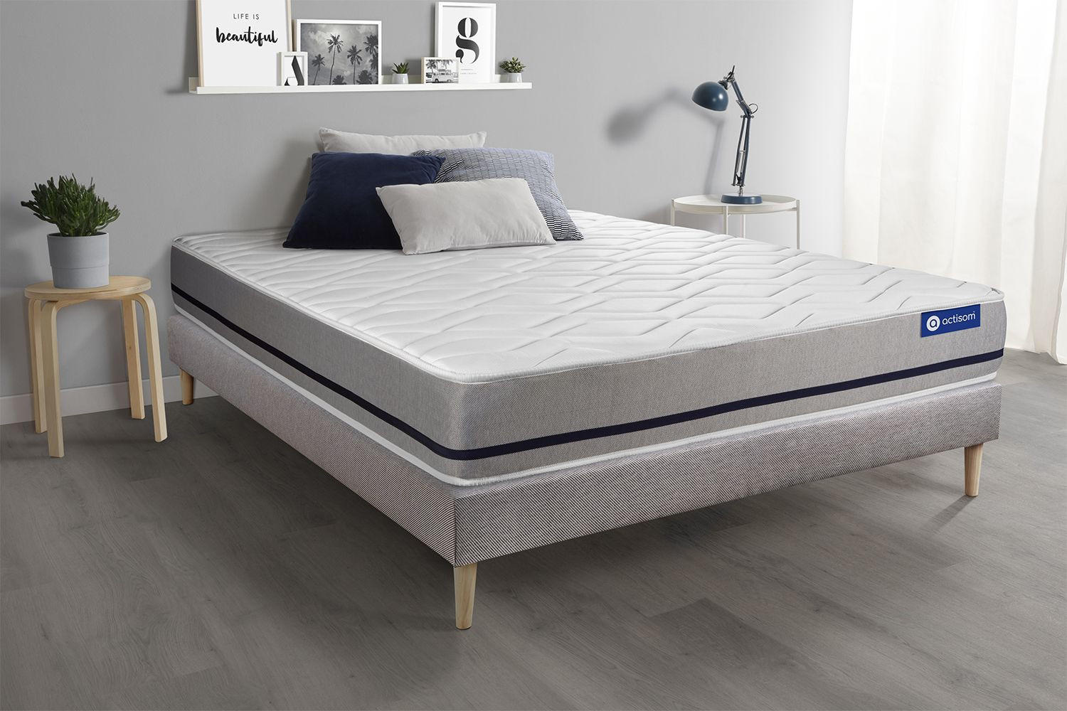 BETT Actimemo soft Memory-Schaum 140 x 220 cm h2 - Kit Bettgestell Grau - Beige/Grau, Holz (140/220cm) - ACTISOM