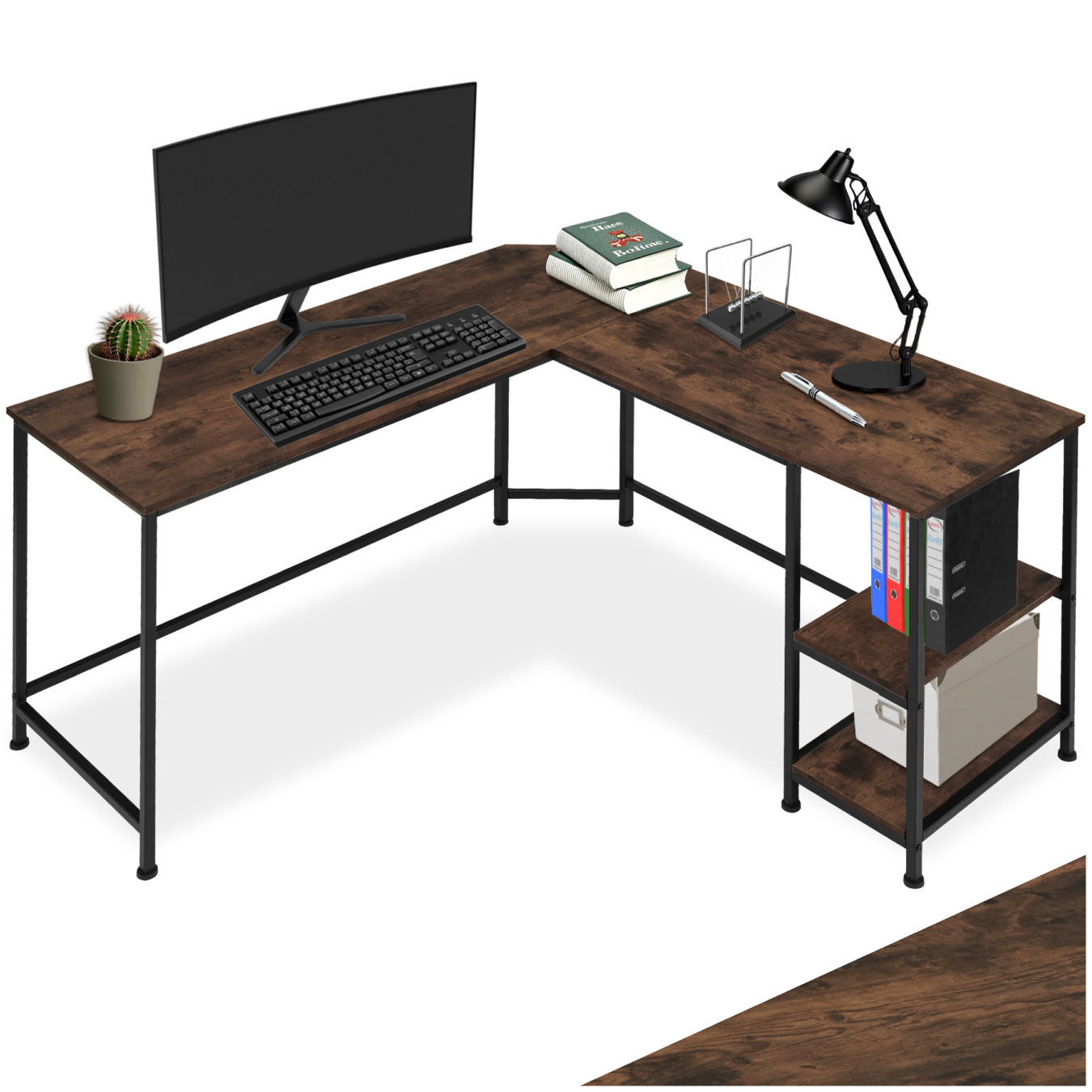 SCHREIBTISCH Hamilton,138 x 138 x 75,5 cm,Industrial Holz dunkel, rustikal - Rostfarben, Holz (138/138/75.5cm) - tectake