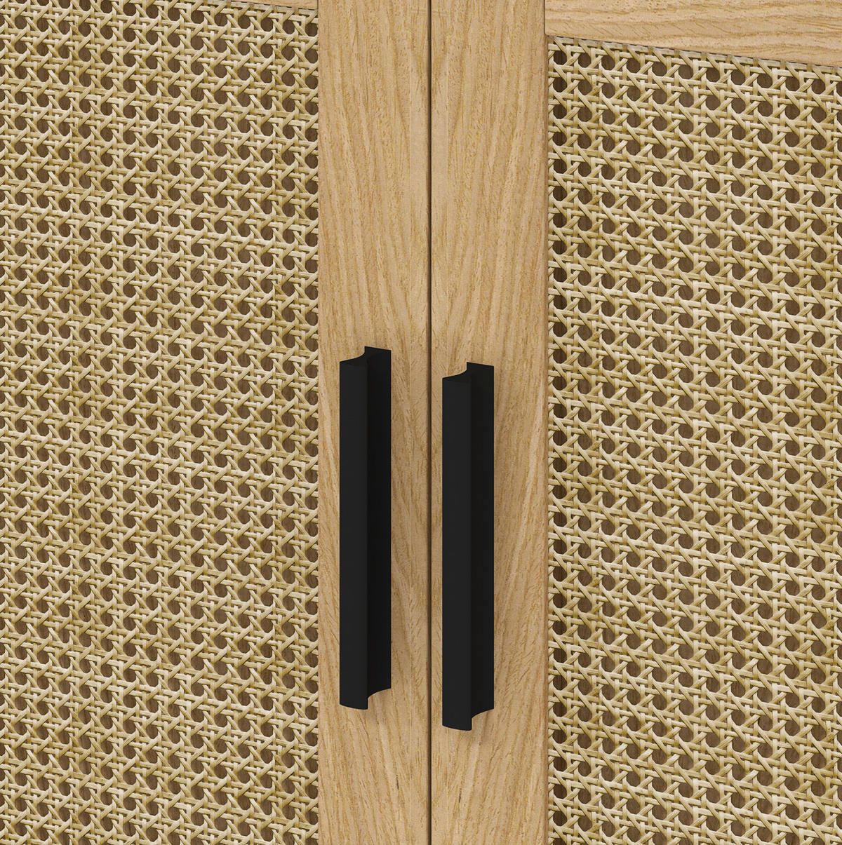 WASCHBECKENUNTERSCHRANK 60x39x60 cm Eiche mit Rattan-Türen & schwarzen Metallbeinen - Eichefarben, Holzwerkstoff (60/60/39cm) - Modfu