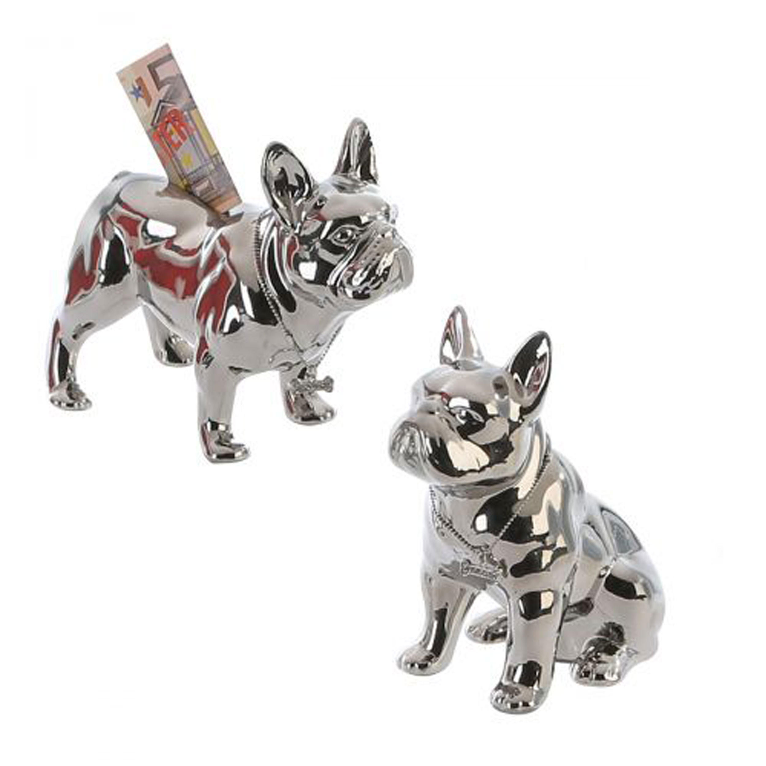 DEKOSKULPTUR Spardose Bulli, 2er Set, Porzellan, Silberfarben - Silberfarben, Keramik (11/16/20cm) - Gilde