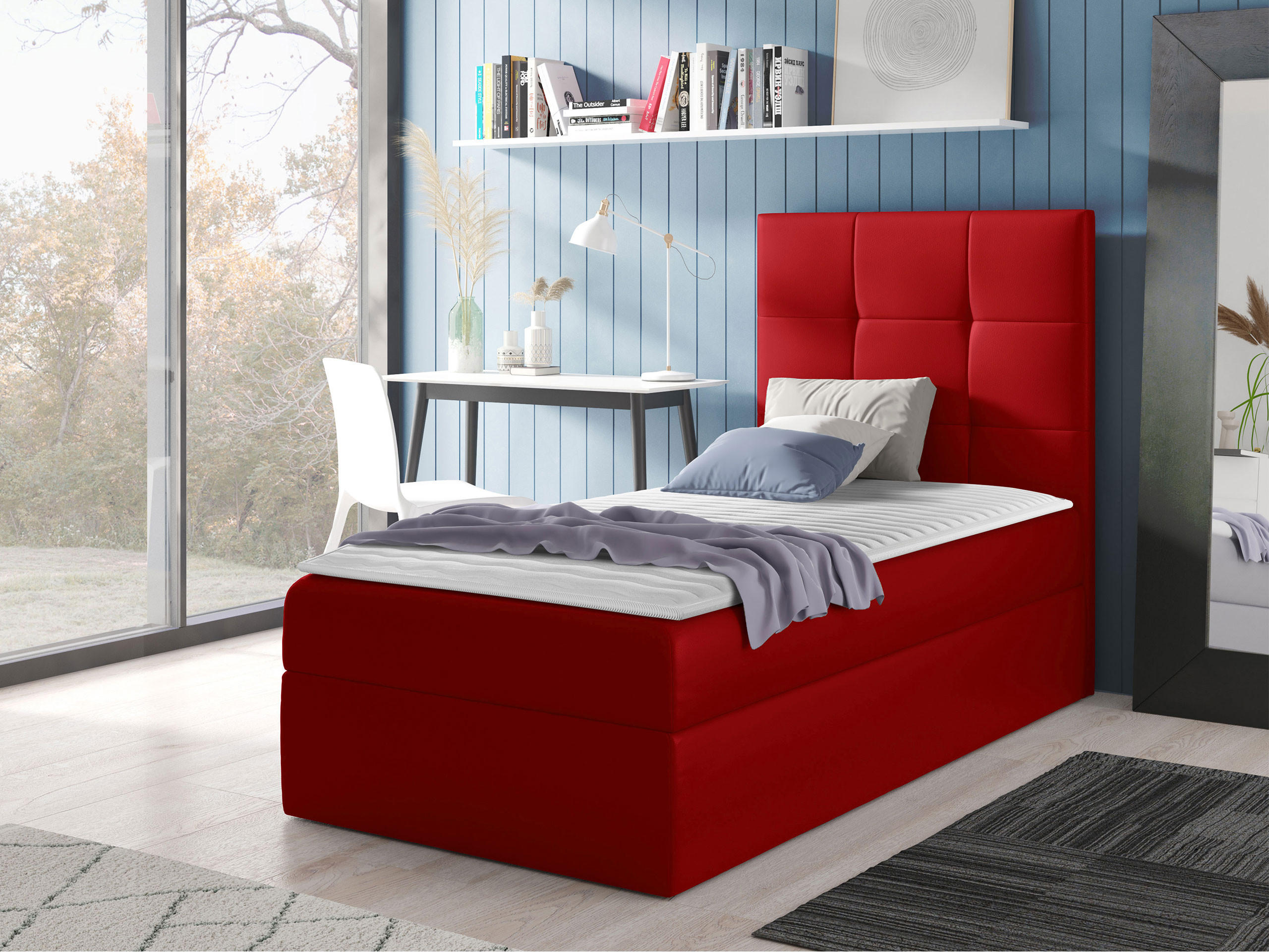 BOXBETT Mini 2, Seite zum Öffnen des Bettkastens: Rechts - Rot, Holz (100/200cm) - MIRJAN24