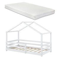 HAUSBETT Knätten mit Matratze - Weiß, Holz/Textil (90/200cm) - [en.casa]