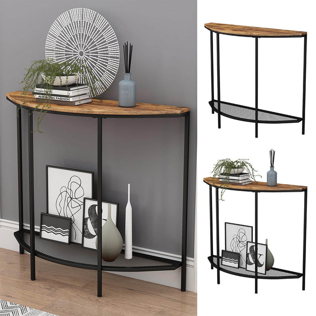 KONSOLENTISCH Fyrk Eiche rustikal 92 x 81.5 cm mit offener Ablage - Wildeiche/Schwarz, Holzwerkstoff (30/92/81.5cm) - Vicco