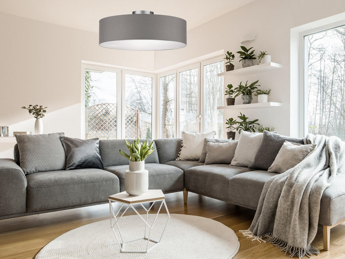DECKENLAMPE Ø40cm, Lampenschirm Stoff Braun-Grau - Braun/Grau, Textil (40/40/19cm) - meineWunschleuchte