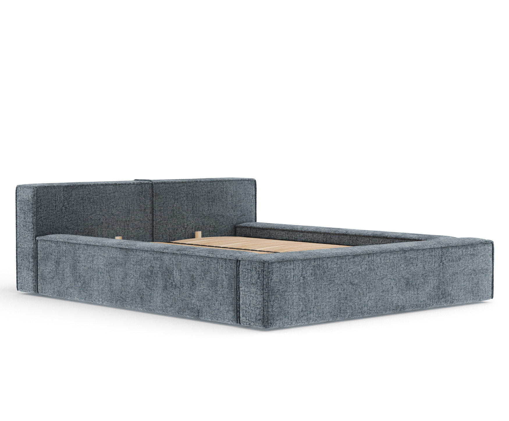 POLSTERBETT Voliera Blau Grau 140/200 cm im Chenille-Stoff - Birkefarben/Blaugrau, Holz/Holzwerkstoff (140/200cm) - Maison de Reve