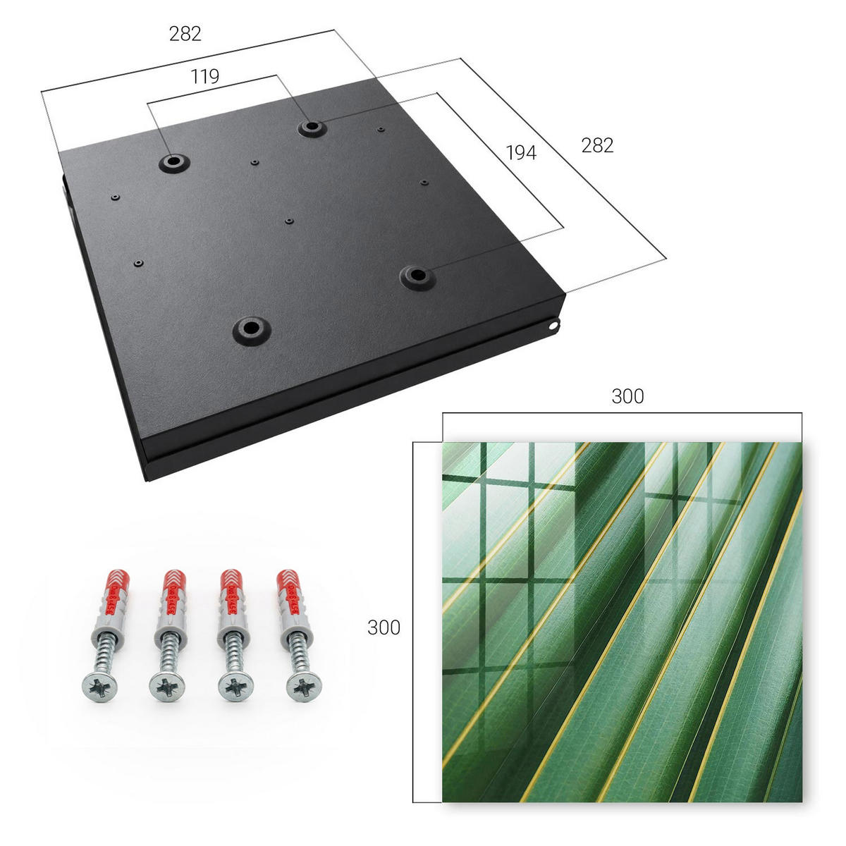 SCHLÜSSELBOX Schwarz 30x30 cm- Türöffnung nach rechts - Blattmuster - Grün, Metall (30/30/5cm) - TULUP