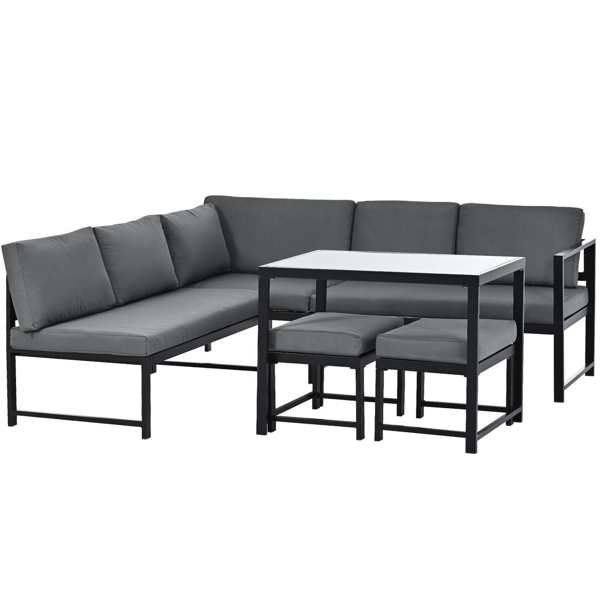 GARTENLOUNGE-SET mit Liegefunktion,Gartenmöbel-Set mit verstellbarer Rückenlehne,grau - Dunkelgrau/Schwarz, Textil/Metall - STILVORA