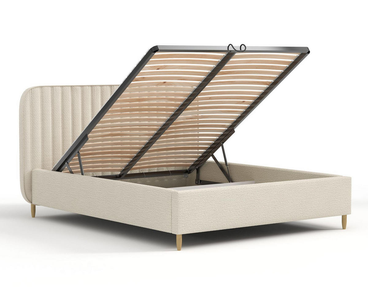 POLSTERBETT Noto Beige 120/200 cm im Chenille-Stoff - Beige/Naturfarben, Holz/Holzwerkstoff (120/200cm) - Maison de Reve
