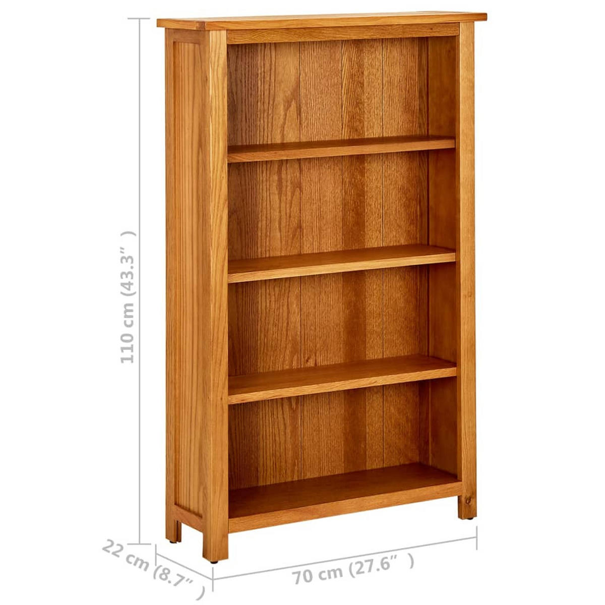 BÜCHERREGAL mit 4 Fächern 70/22/110 cm aus Massivholz Eiche - Honigeiche, Holz (70/110/22cm) - vidaXL