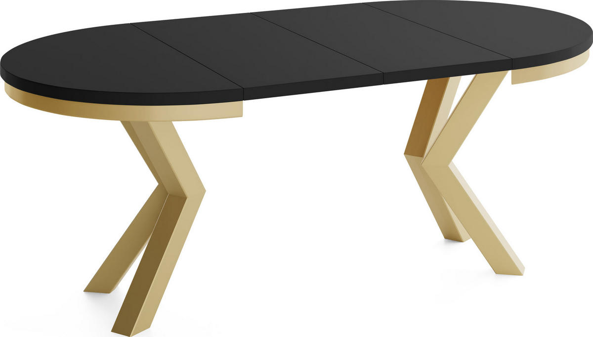 ESSTISCH Clara Gold runder ausziehbarer, Schwarz 100-180/100/76 cm - Goldfarben/Schwarz, Holzwerkstoff/Metall (100/100/76cm) - WFL GROUP