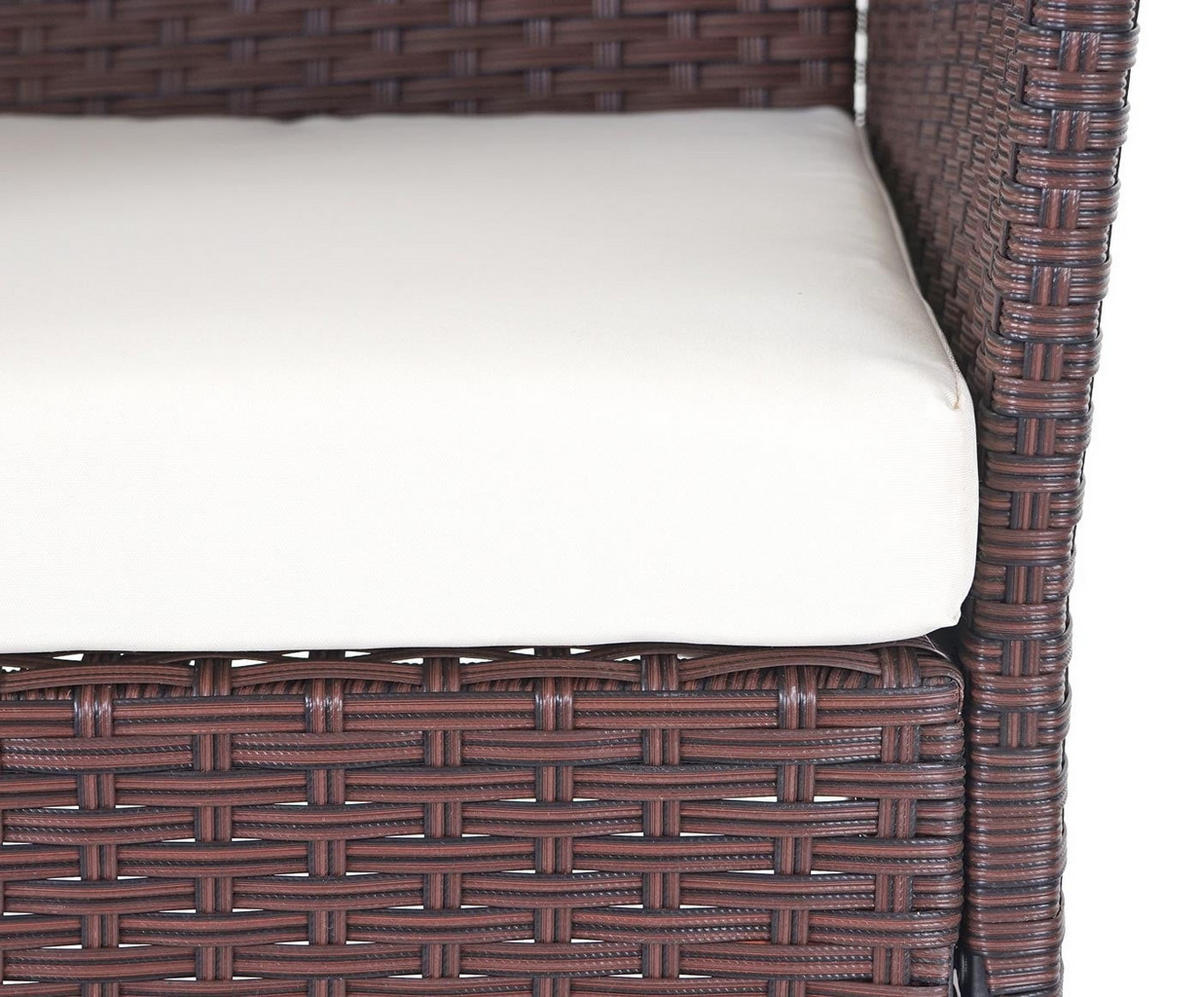 GARTEN-GARNITUR Polyrattan Braun-Meliert Kissen Creme - Braun, Metall - PROREGAL