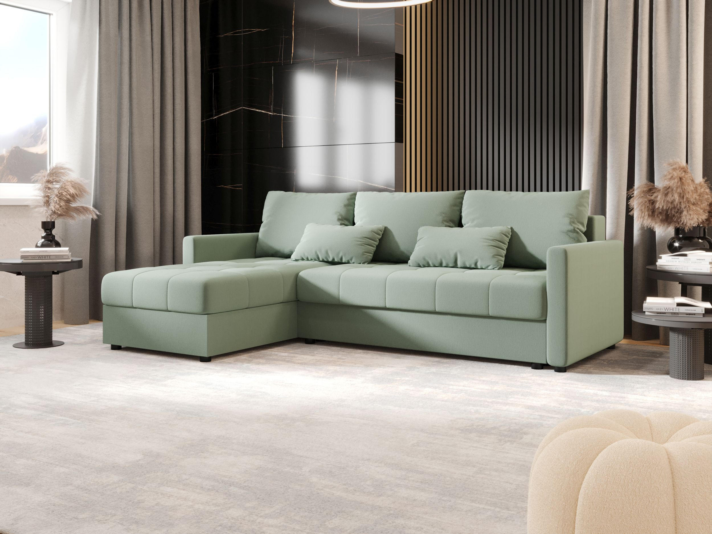 ECKSOFA MOS L BIS Cosmic 16 Links mit Schlaffunktion - Hellgrün, Textil (220/143cm) - Bedante