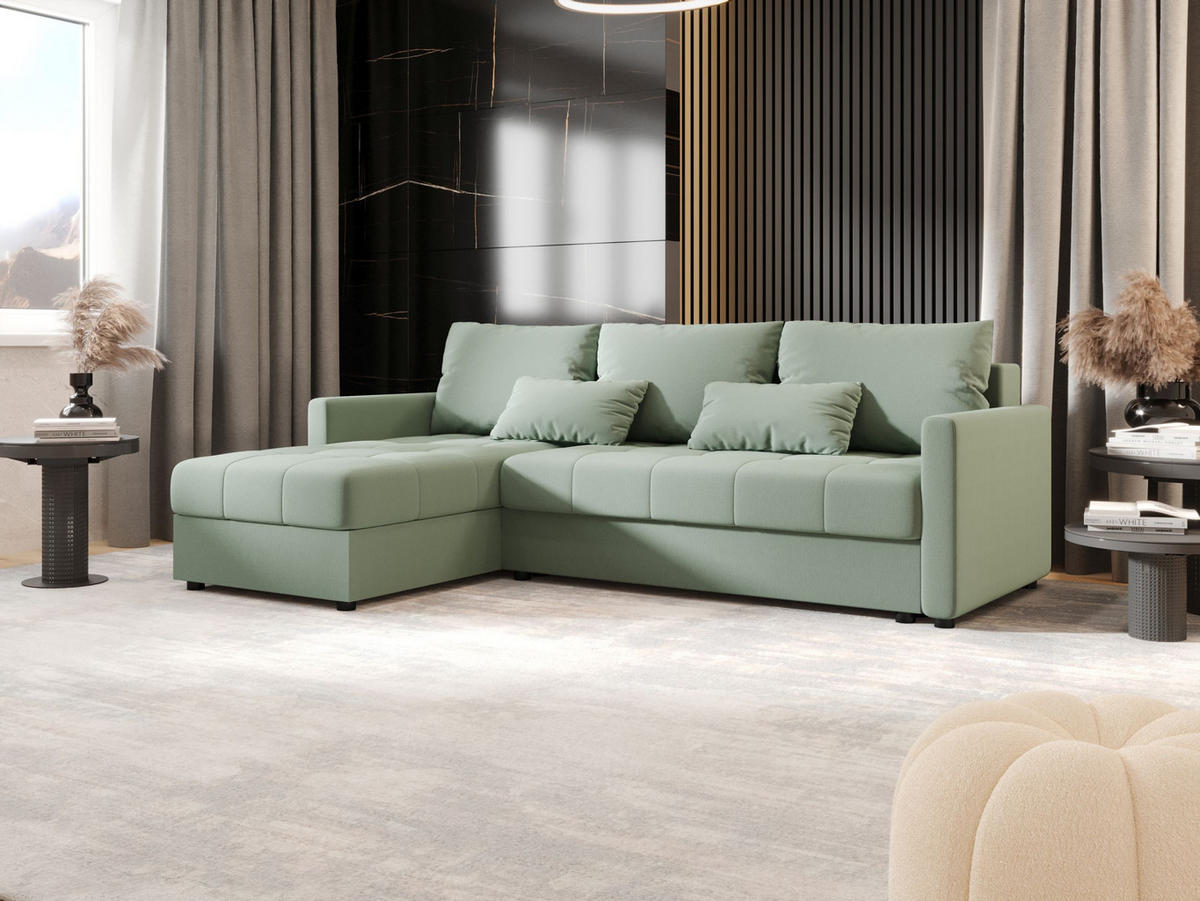 ECKSOFA MOS L BIS Cosmic 16 Links mit Schlaffunktion - Hellgrün, Textil (220/143cm) - Bedante