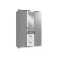 KLEIDERSCHRANK Click in Weiß mit Beton Lichtgrau - Drehtürenschrank 135 cm Breite mit Spiegel - Weiß, Holzwerkstoff (135/199/58cm)