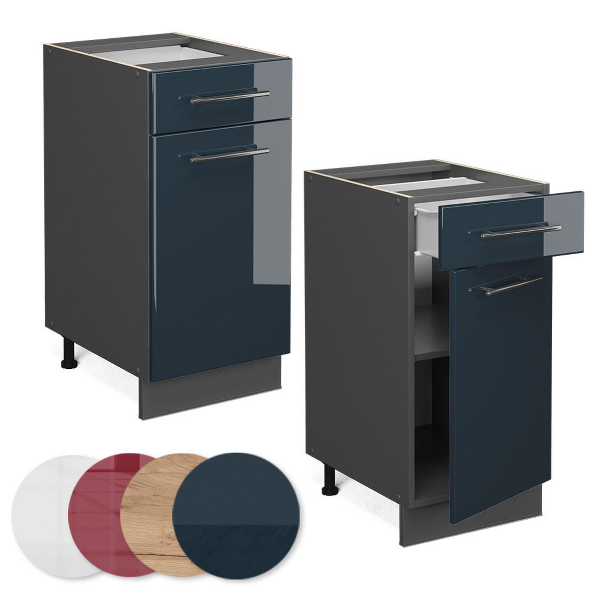KÜCHENUNTERSCHRANK Fame-Line Dunkelblau Hochglanz 40 cm ohne AP - Anthrazit/Dunkelblau, Holzwerkstoff (40/82/51.6cm) - Vicco
