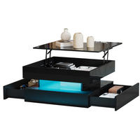COUCHTISCH anhebbar 65 x 65 cm Hochglanz Schwarz mit LED und 2 Schubladen - Schwarz, Holzwerkstoff (65/65/38.5cm) - Meubliv