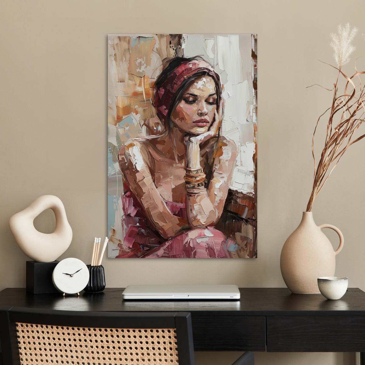 POSTER Frau - Lackierung - Porträt - Modern 40x60 cm - Altrosa, Papier (40/60/0.1cm) - MuchoWow