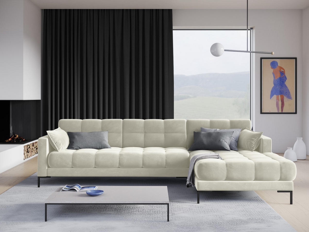 ECKSOFA rechts Mamaia aus Samt leichtes beige 5 Sitzplätze - Creme, Textil (185/293cm) - Micadoni