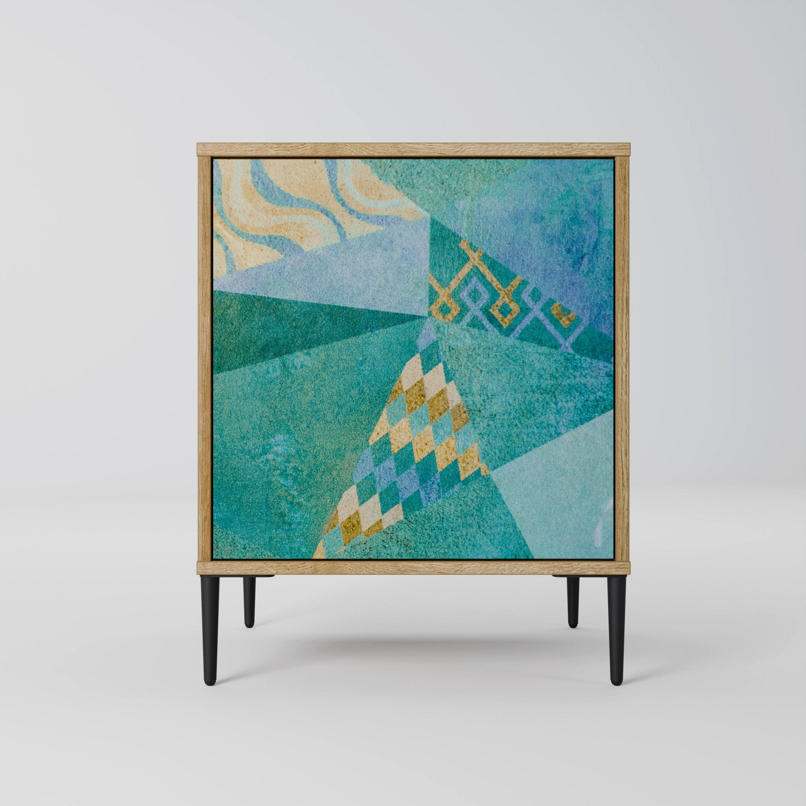 SIDEBOARD SPECTRUM SPLENDOR, Eichefarben, 57,5x42x72,5 cm, Schwarze Metallfüße - Eichefarben/Multicolor, Holzwerkstoff/Metall (57.5/72.5/42cm) - SpaceRebels