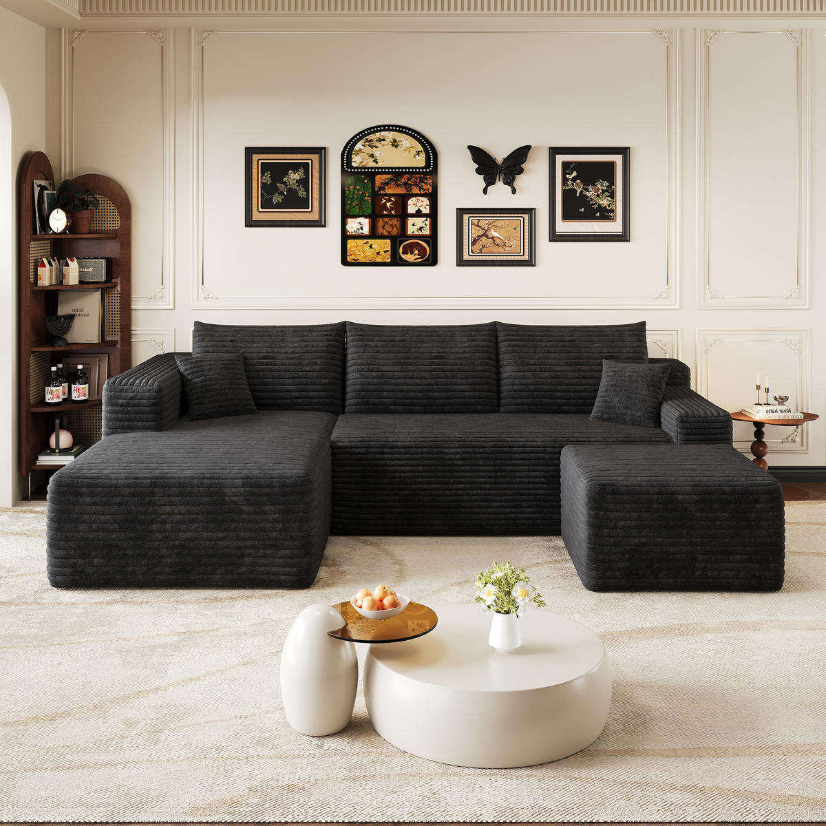 WOHNLANDSCHAFT Cord Schwarz modular, ohne Montage - Schwarz, Textil (241/58/151cm) - WISHDOR