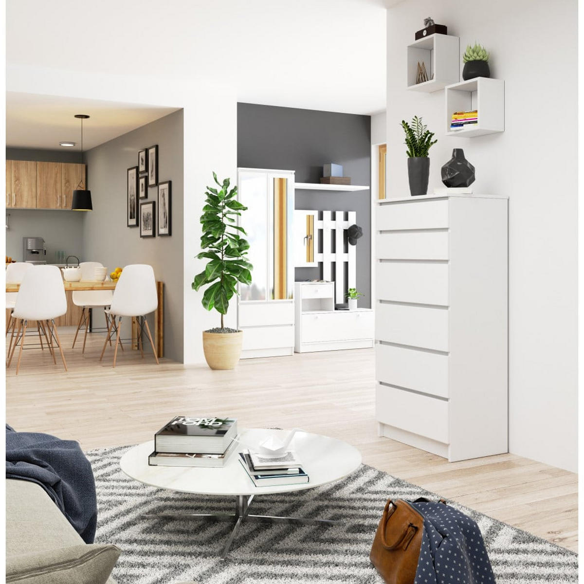 KOMMODE Weiß 130/60/40 - Weiß, Holzwerkstoff (60/130/40cm) - RAUMHIRSCH FURNITURE