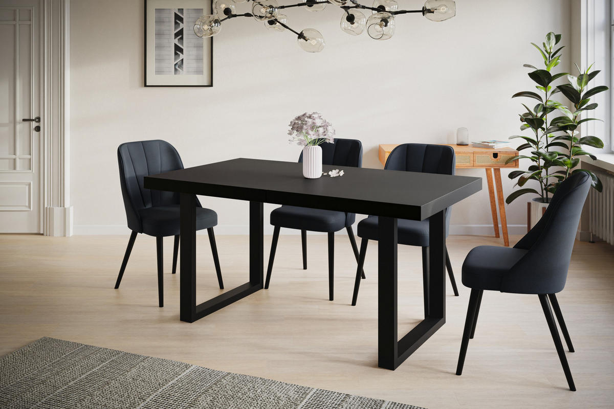 ESSZIMMERTISCH LOFT-U, ausziehbarer Tisch 180-280X90X77 cm, Farbe: Schwarz, mit Metallbeinen in Farbe Schwarz - Schwarz, Holzwerkstoff (180/90/77cm) - Alpi-Möbel