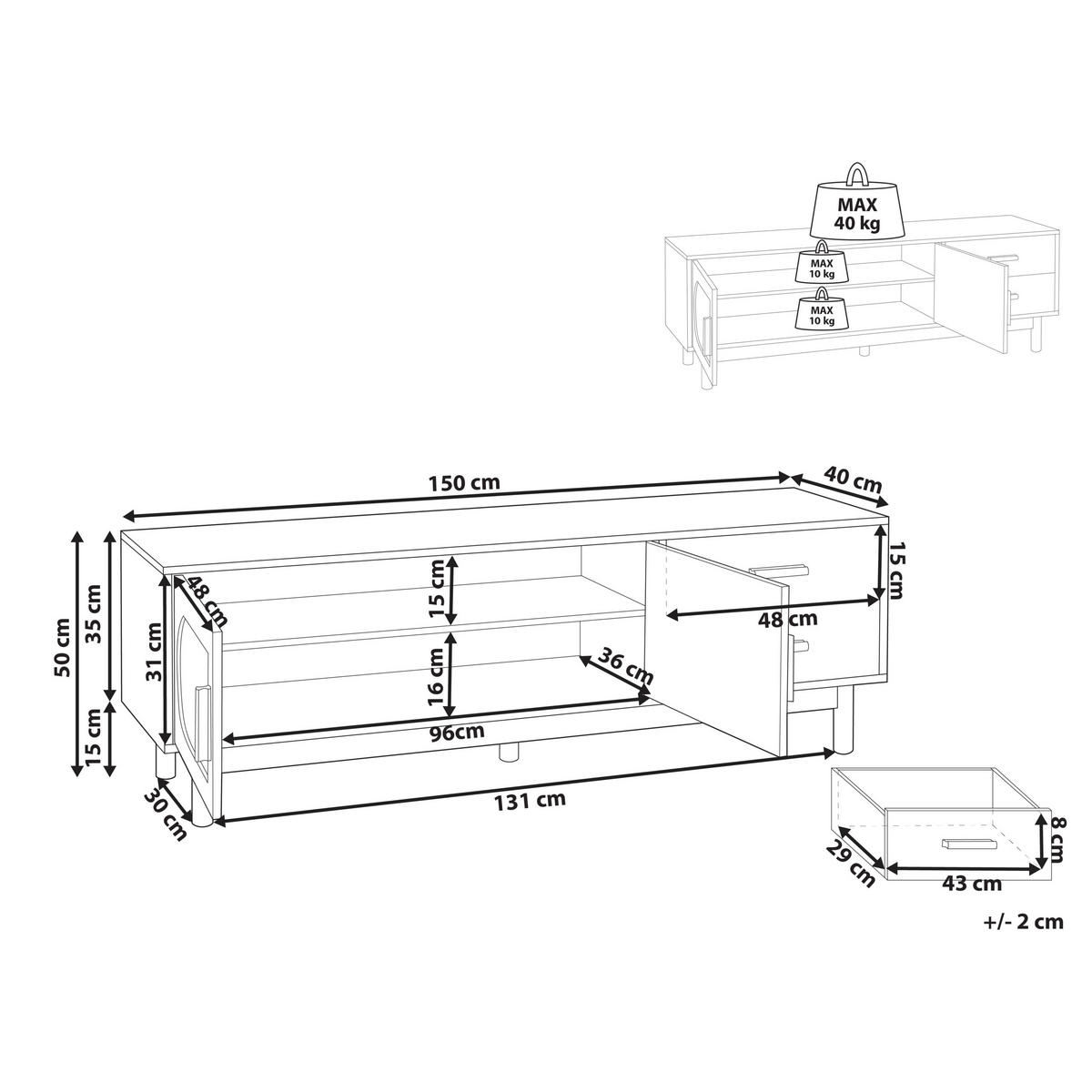 TV STOLEK Světle hnědý Costello - hnědá/světle hnědá, kompozitní dřevo (150/50/40cm) - Beliani