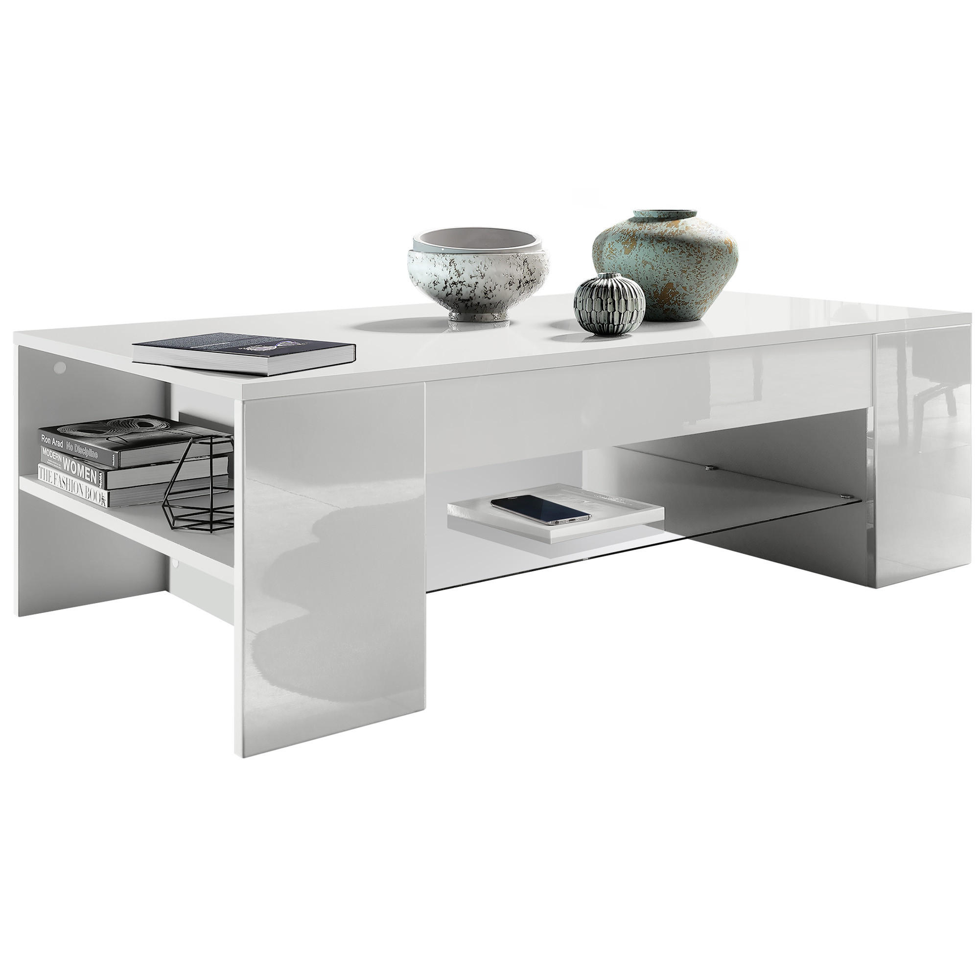 COUCHTISCH Clip Blenden in Weiß Hochglanz - Weiß Hochglanz, Holzwerkstoff (60/118/37cm) - Vladon