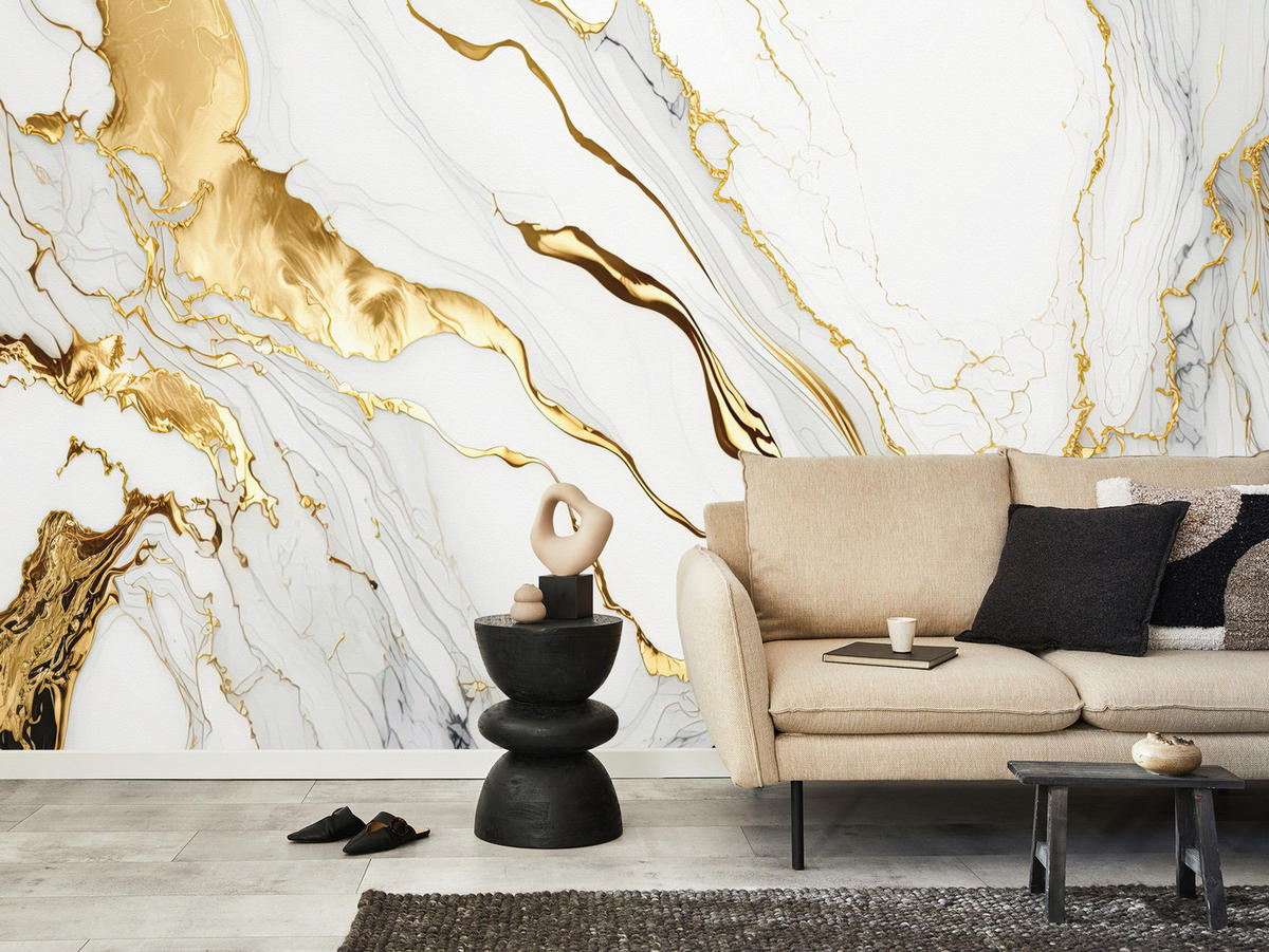 FOTOTAPETE Marmor Abstraktion Glamour Stil 250x175 - Gelb/Beige, Papier (250/175cm) - Muralo