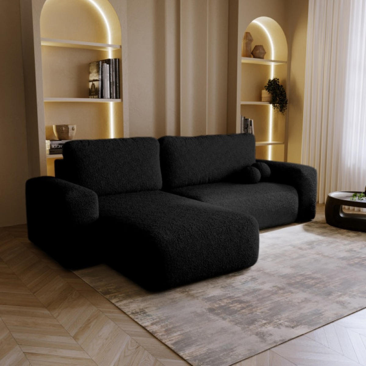ECKSOFA Schwarz ILO Mit Schlaffunktion Und Bettkasten - Schwarz, Textil (282/177cm) - Sepro Meble