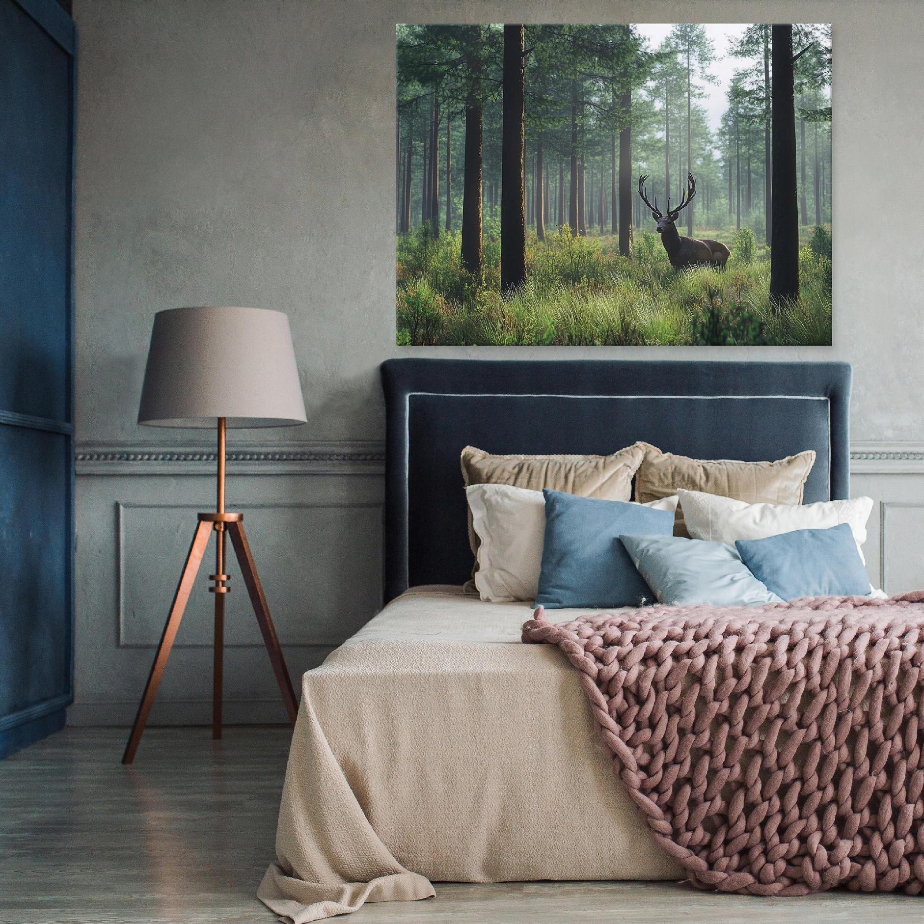 WANDBILD Hirsch Wald Natur Modern 100x70 - Multicolor, Holzwerkstoff (100/70cm) - Wallarena