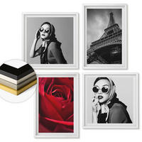 WANDBILDER 4er-Set - 50x50 cm & 40x60 cm Weißer Rahmen - Pariserin mit Eiffelturmbrille - Weiß, Kunststoff (50/50cm) - ArtPrintCave