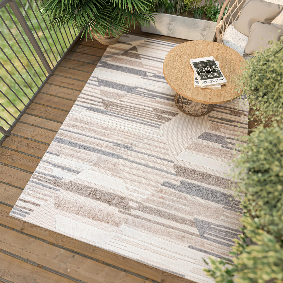 TEPPICH In-Outdoor Beige Abstract - Kurzflor Rechteckig Creme - 140 x 200 cm - Beige/Creme, Textil (140/200cm) - Mazovia