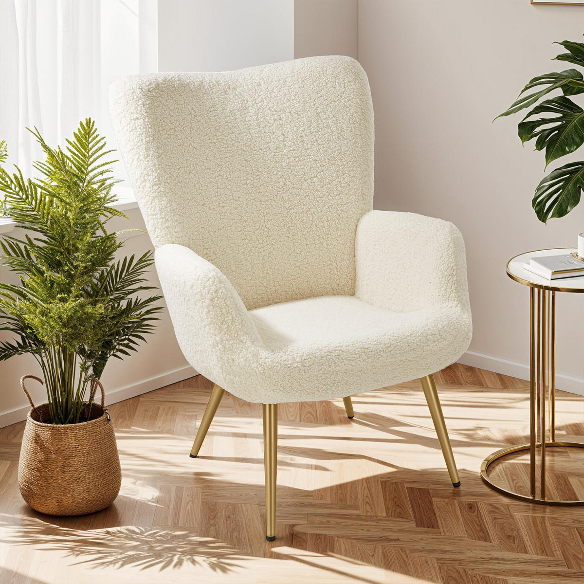 SESSEL Hygge,72 x 76 x 100,5 cm,Bouclé creme/gold - Goldfarben/Creme, Kunststoff (72/100.5/76cm) - tectake