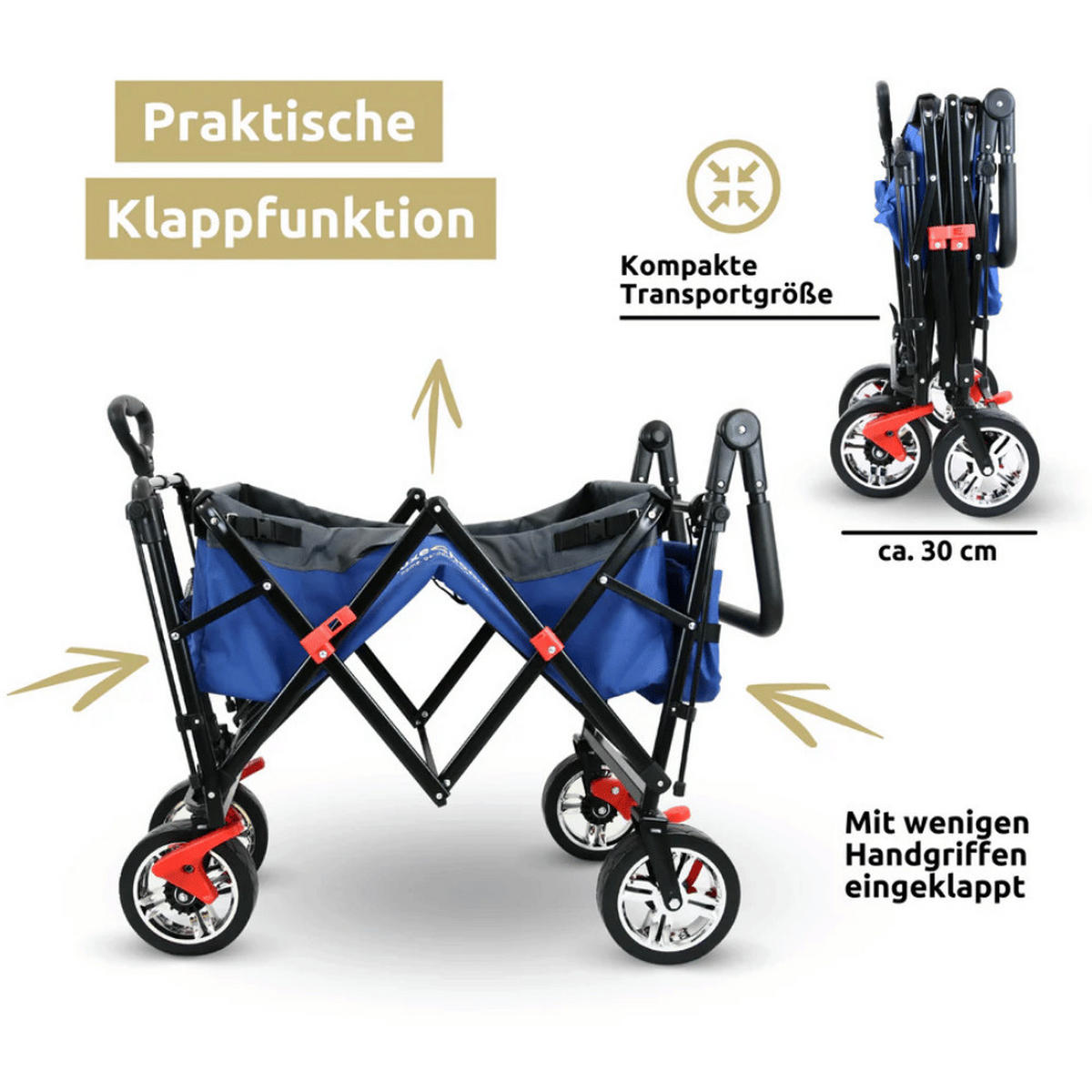 BOLLERWAGEN faltbar mit Dach REGGI Blau - Blau, Metall (128/112/56cm) - DELUKE