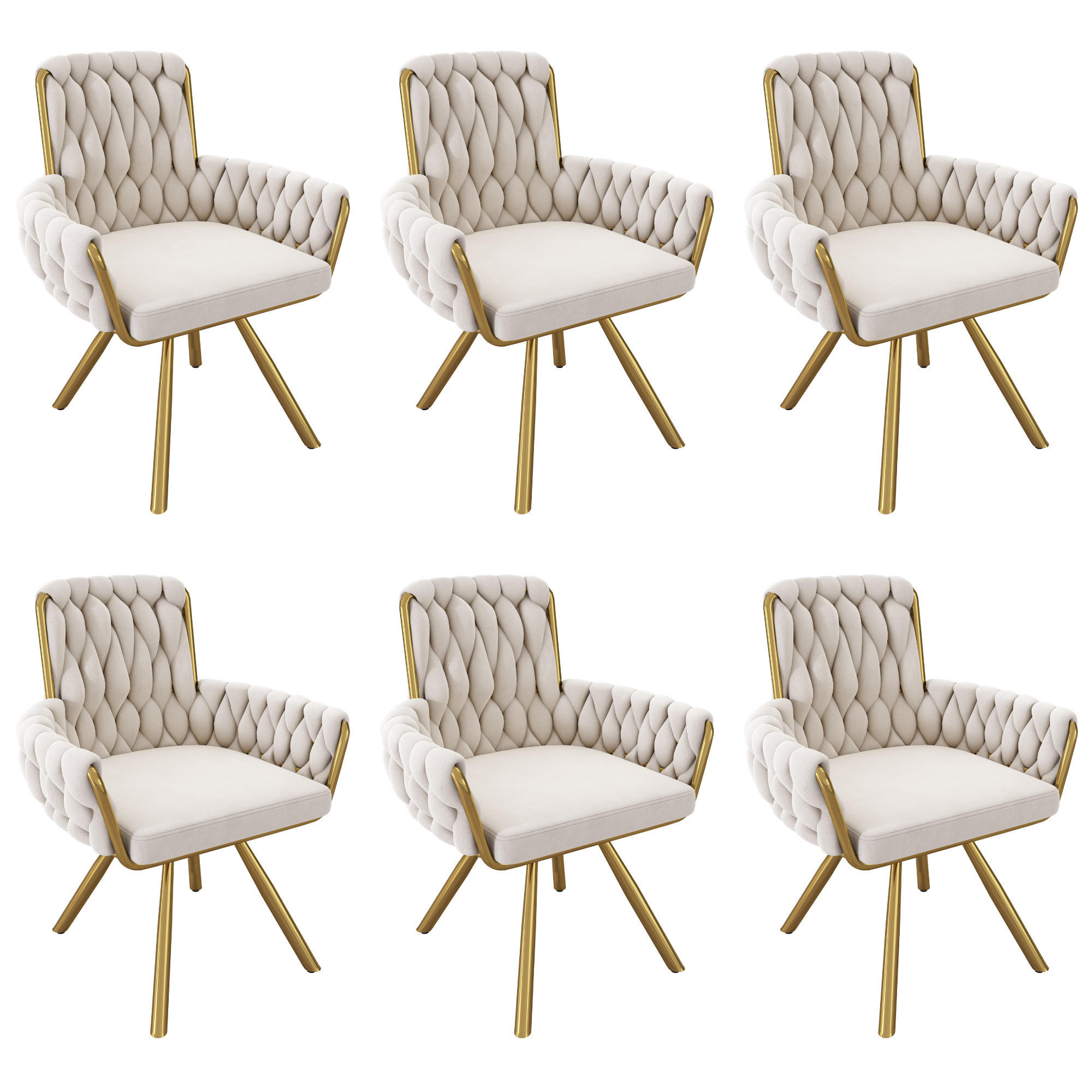ESSZIMMERSTUHL 6er-Set drehbar mit Armlehnen Samt Beige - Beige, Metall (50/87/50.2cm) - Meubliv
