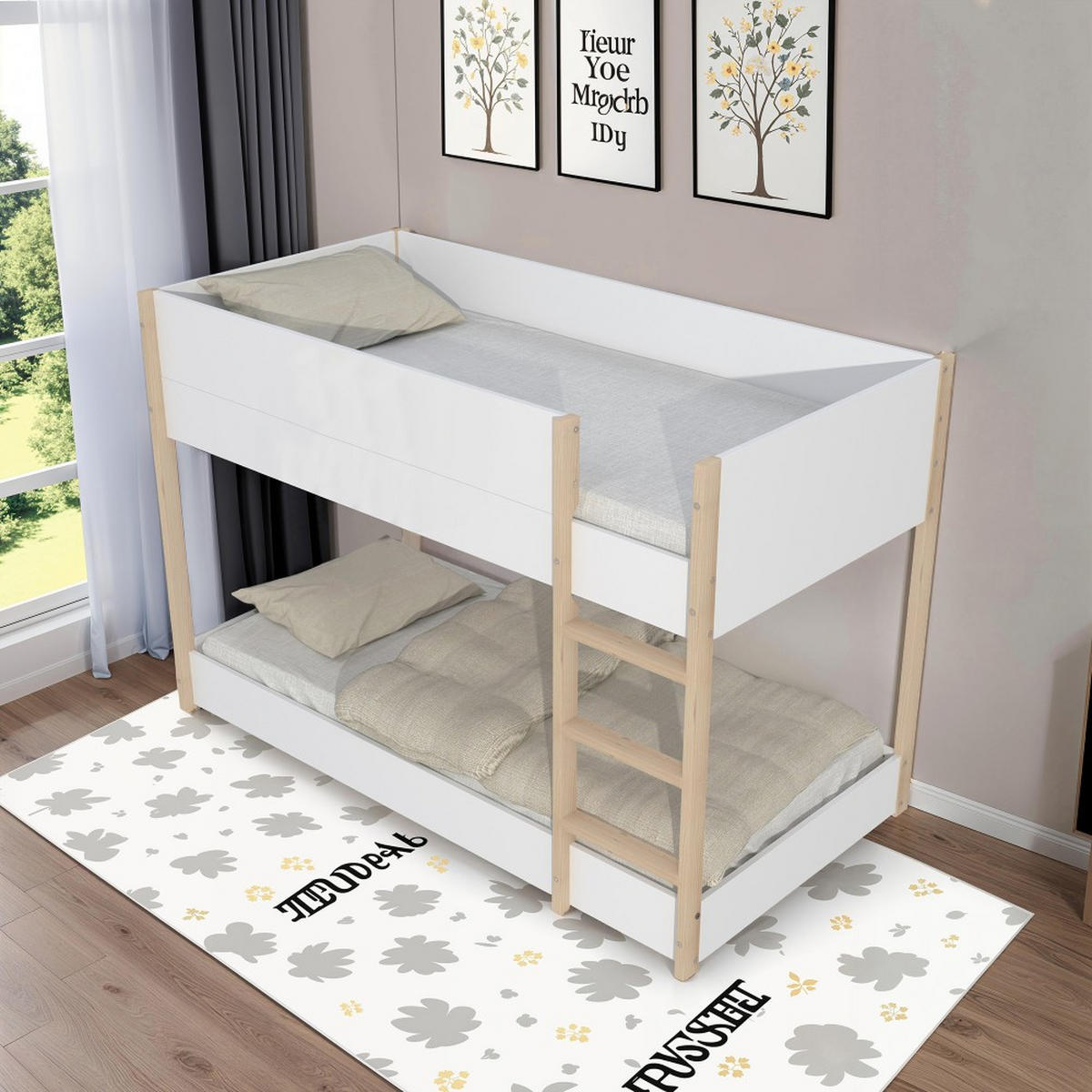 ETAGENBETT BOB / 90x190cm - Weiß und helles Holz - Hellbraun/Weiß, Holz (90/190cm) - Weber Industries