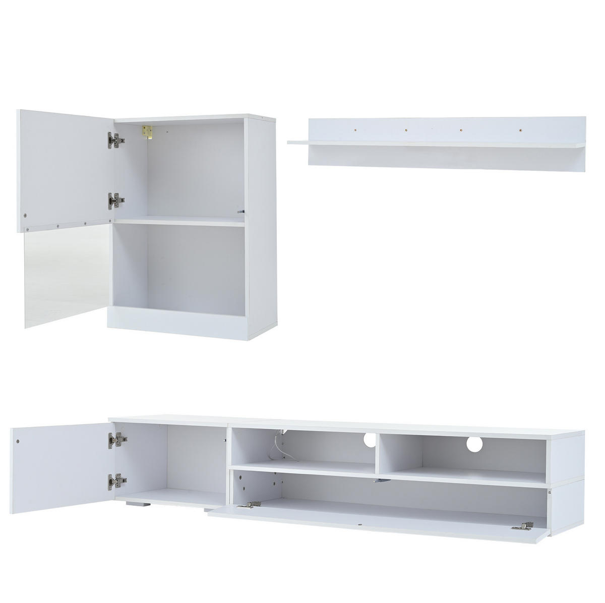 TV-MÖBEL-SET aus Spanplatte 175x39x34 cm Weiß mit LED, Hochglanz und Dämpfungsscharnieren - Weiß, Holzwerkstoff (175/34/39cm) - Modfu