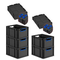 EUROBOX 5x NextGen Color mit Auflagedeckel 22x30x40 cm 20 Liter Schwarz Griffe blau offen - Blau/Schwarz, Kunststoff (30/22/40cm) - PROREGAL
