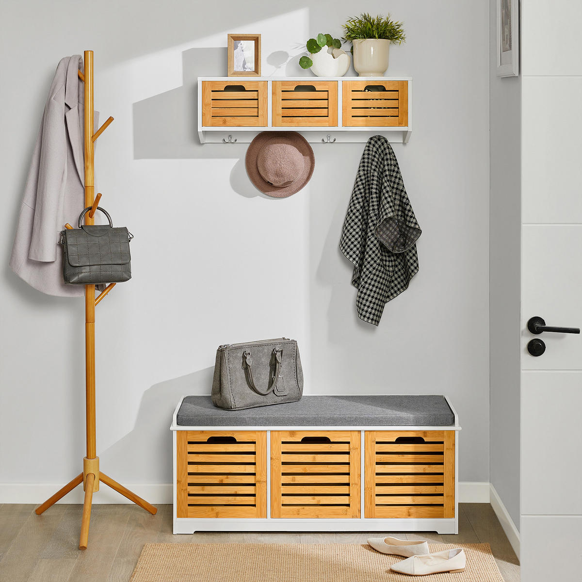 WANDGARDEROBE Weiß-Natur - Weiß/Naturfarben, Holzwerkstoff (80/25/20cm) - SoBuy