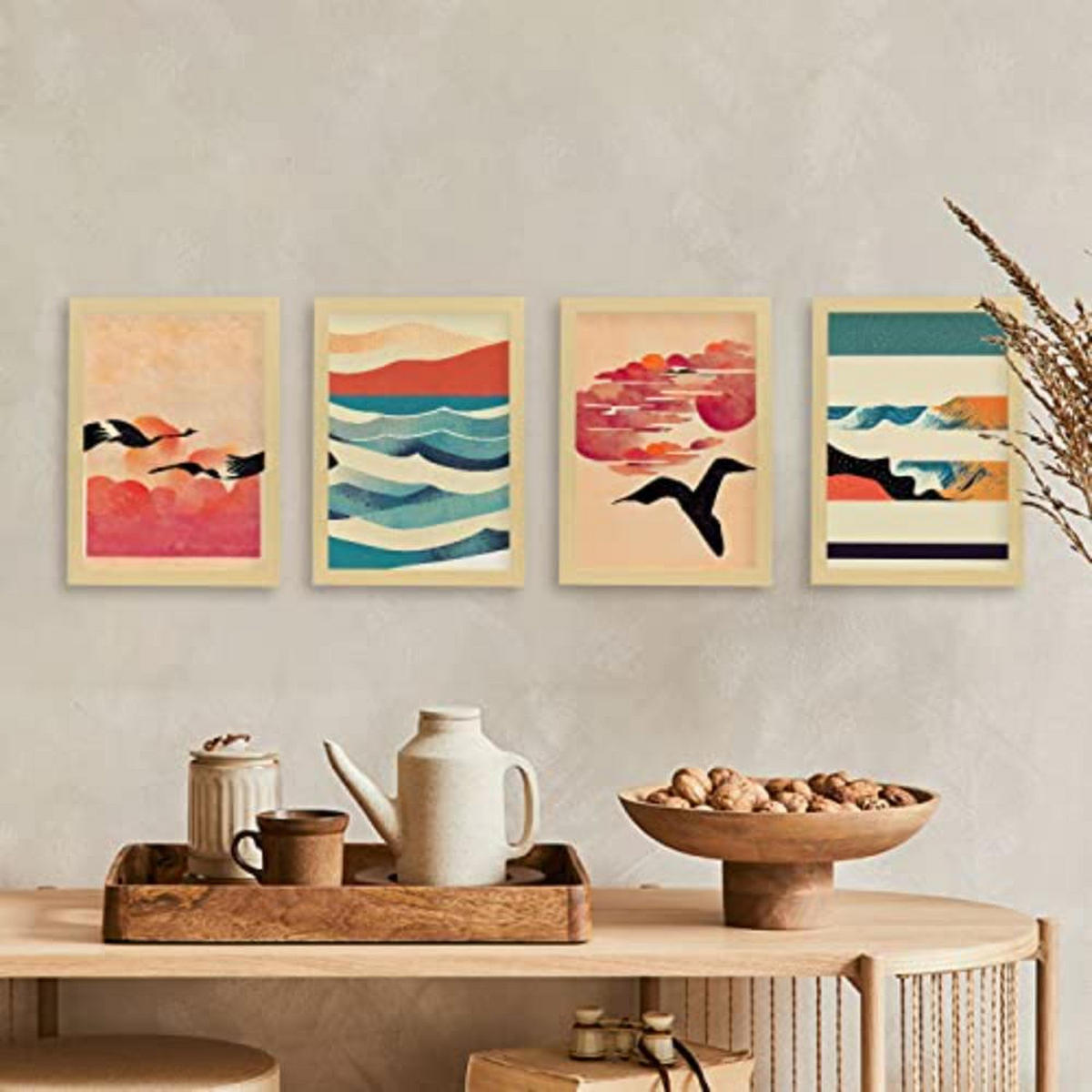 POSTER Set mit 4 Vogel im Abstrakt Moderne Galaxien A4 Weißer Rahmen - Weiß, Papier (29.7/3cm) - Nacnic