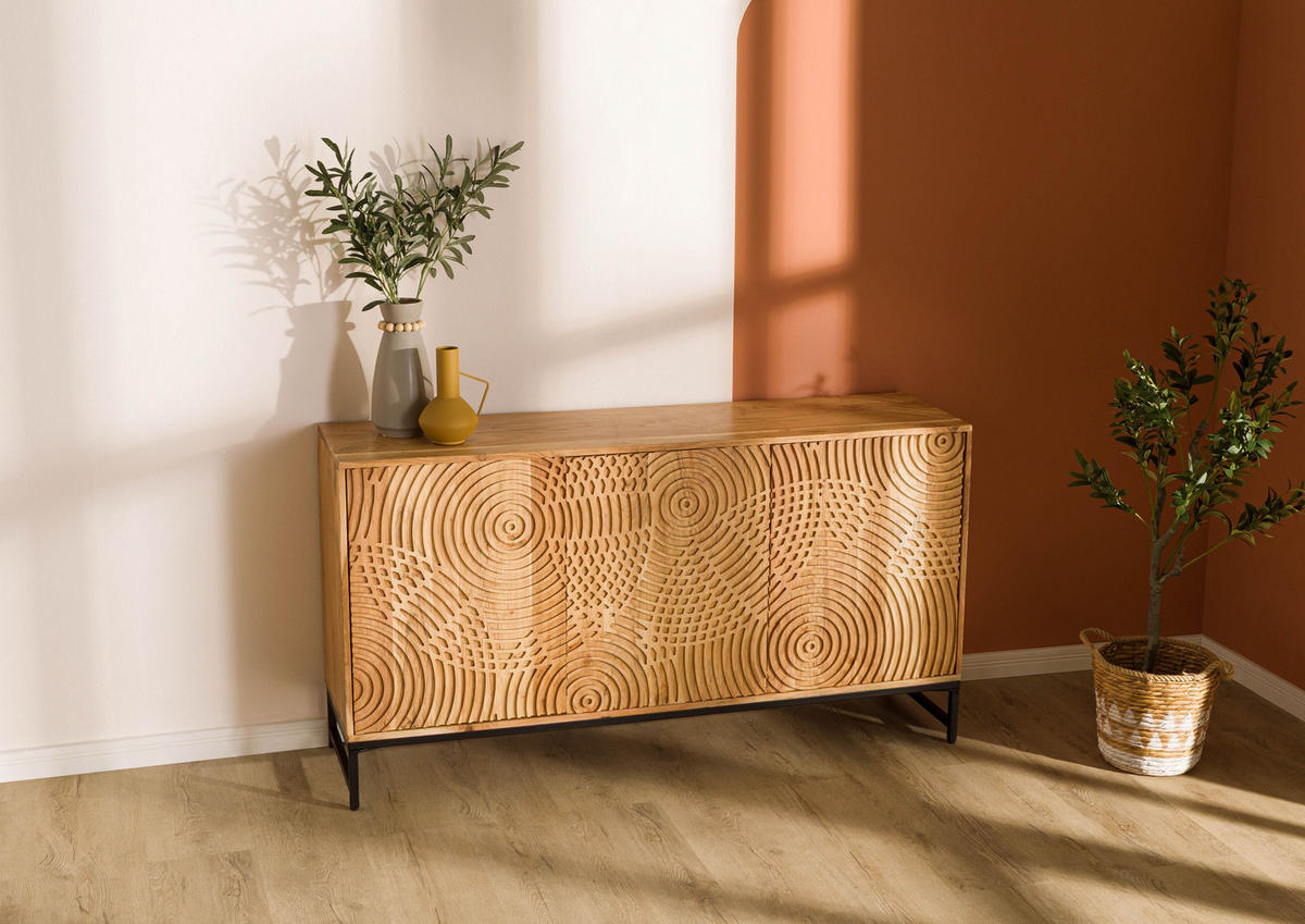 SIDEBOARD Akazie 150x40x80 natur lackiert MARRAKESCH #115 - Braun, Holz (150/80/40cm) - Massivmoebel24