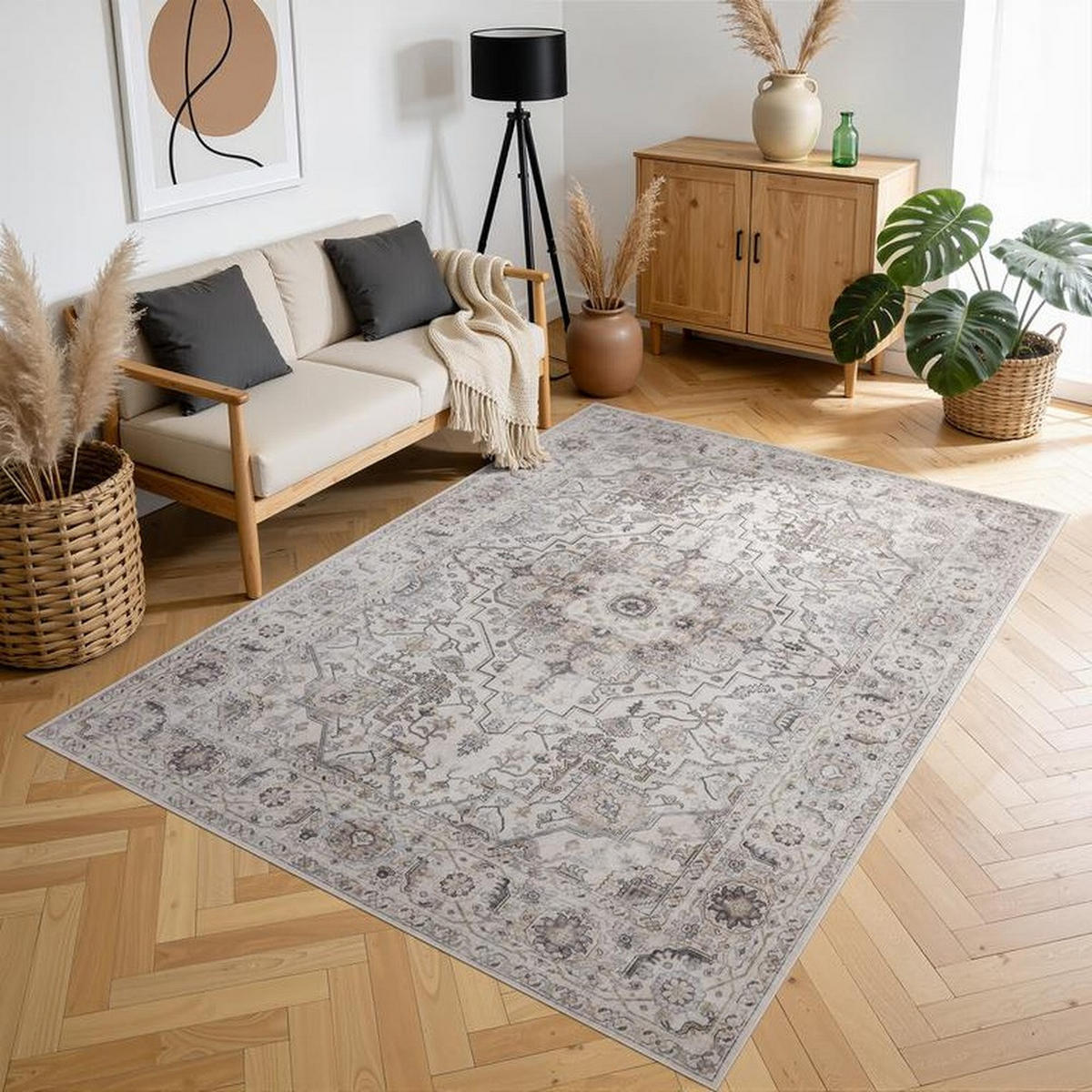 TEPPICH waschbar Flanel Light Beige/Grau 80x150 cm - Multicolor, Textil (80/150cm) - Vercai Rugs