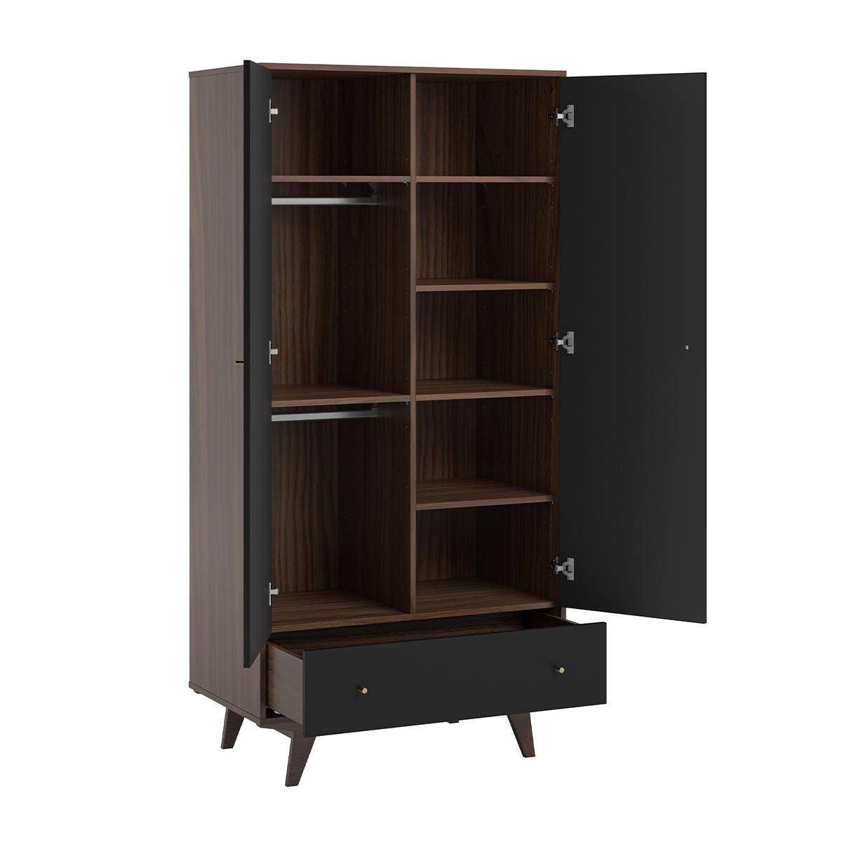 KLEIDERSCHRANK 2 Türen 1 Schublade Mid - H185 cm - Schwarz, Holzwerkstoff (50/185/90cm) - Calicosy