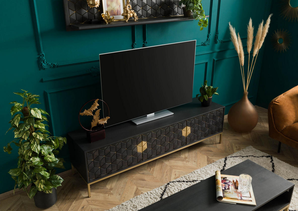 TV-BOARD Mango 180x45x50 grau geölt DIAMOND #124 - Grau, Holz (180/50/45cm) - Massivmoebel24