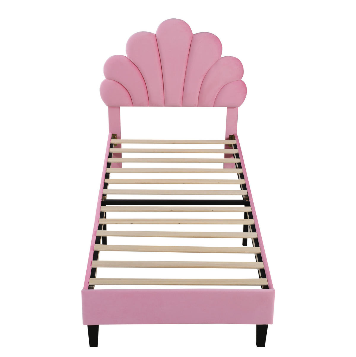 ČALOUNĚNÁ postel 90/200 cm růžová z MDF a samtu s květinovým čelem a roštem - růžová, textil (90/200cm) - OKWISH