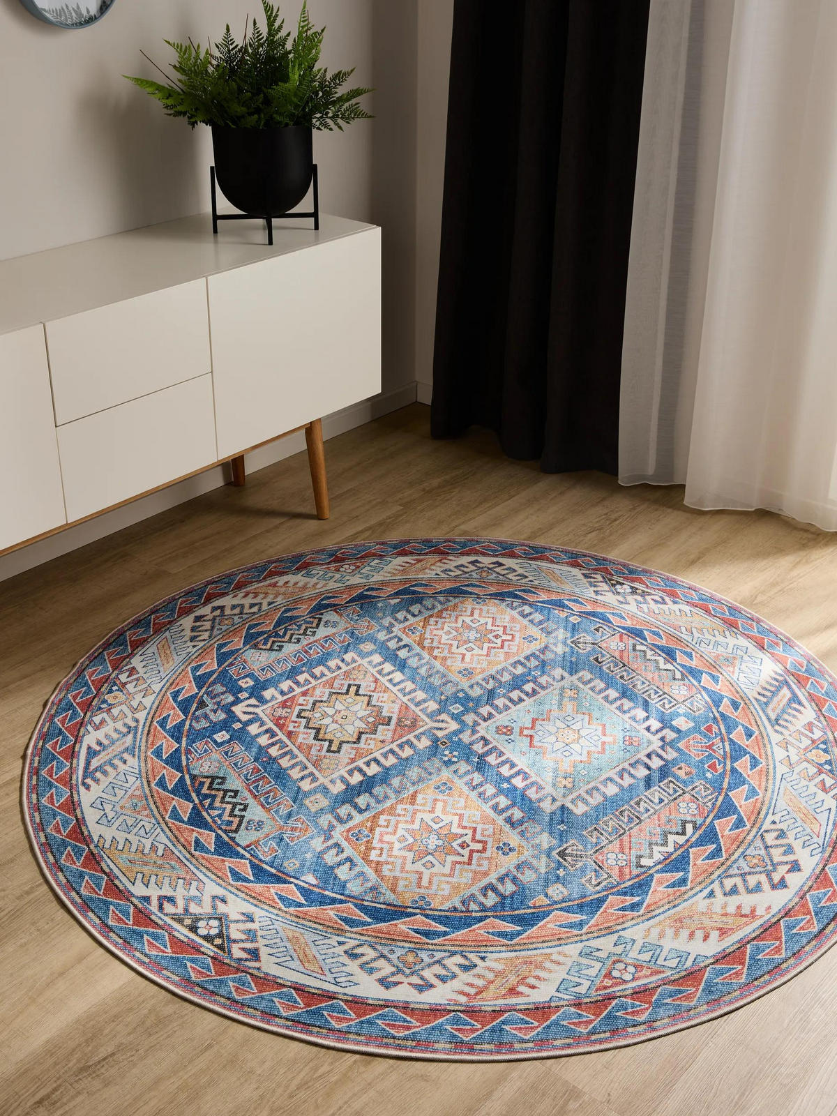 VINTAGE-TEPPICH George waschbar ø 160 cm rund - Blau, Kunststoff (160/160cm) - benuta