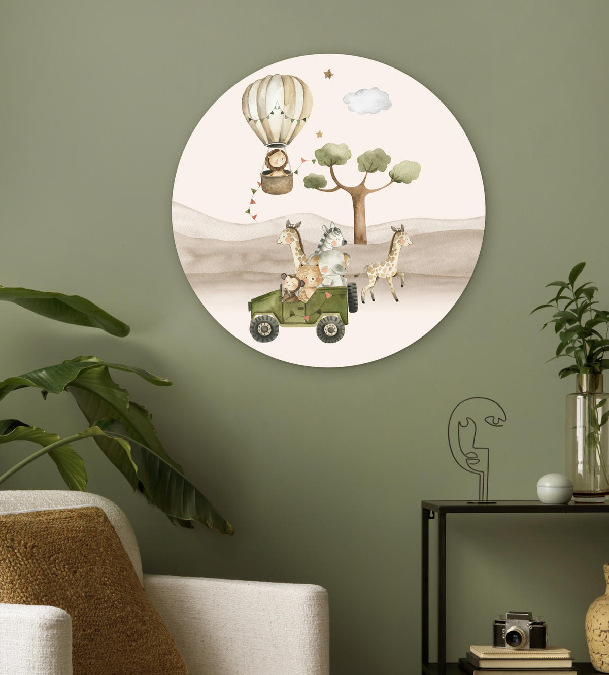 WANDBILD Wilde Tiere - Safari - Aquarell - Heißluftballon 60x60 cm - Beige, Kunststoff (60/60cm) - MuchoWow